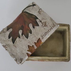 Fall Decor Trinket Box Maple Leaf Design MONTREAL Keepsake Ceramic Lidded Autumn